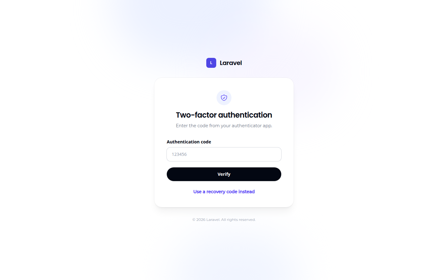 The two-factor challenge page asking for a six-digit code